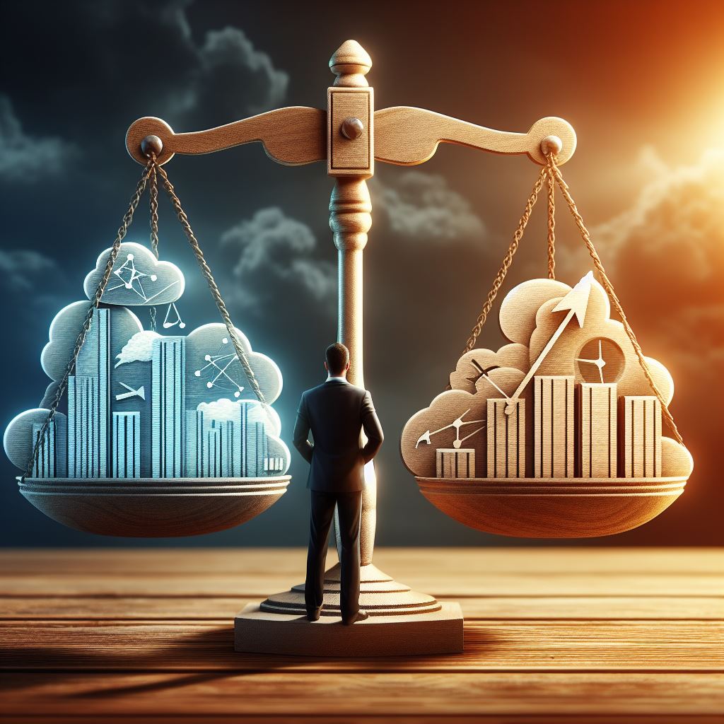 Balanced scale image, depicting challenges on one side and opportunities on the other, reinforcing the idea that challenges lead to opportunities.